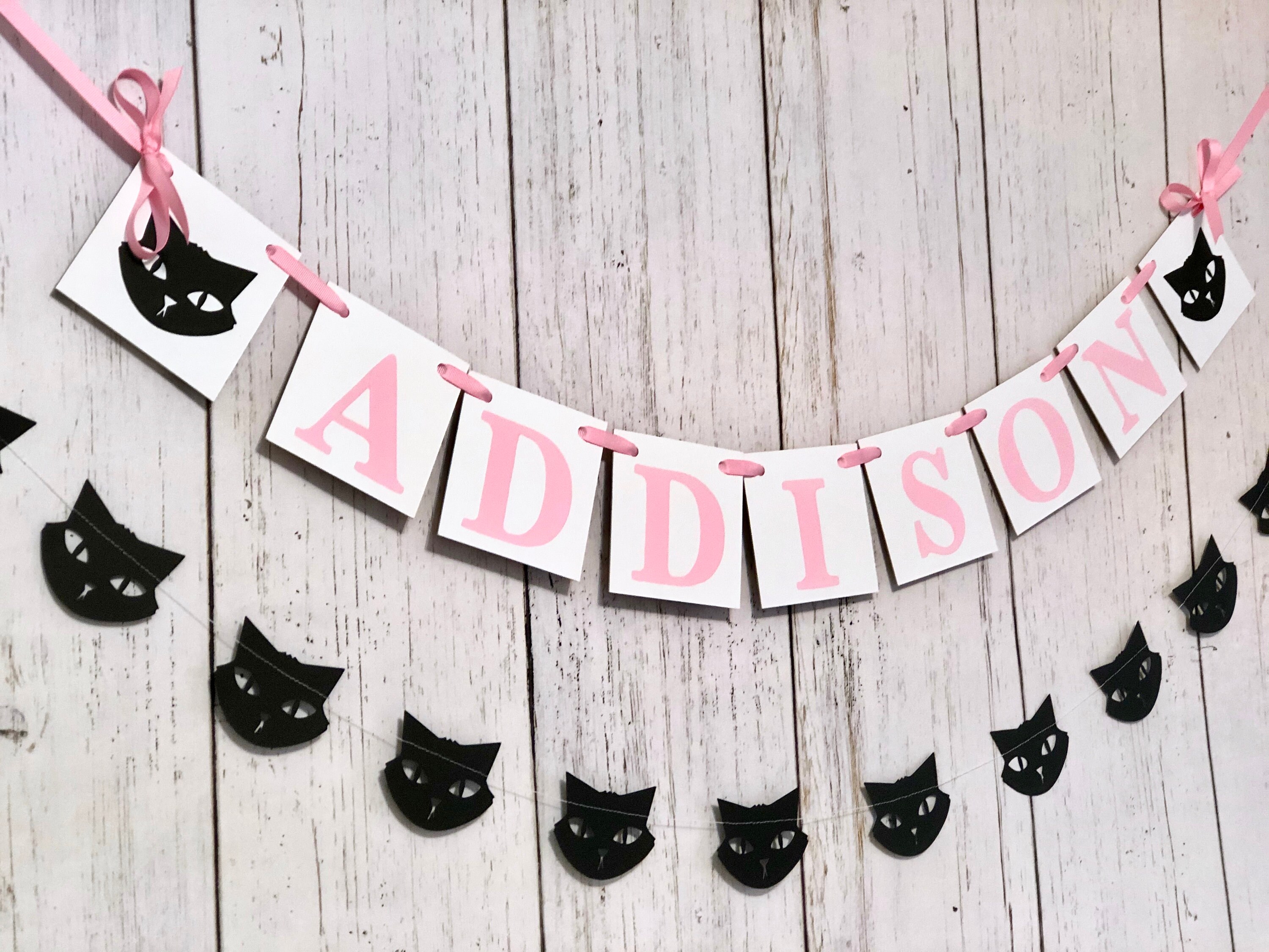 CATS PINK & GREY MIX-ANY NAME-£1 PER FLAG FREE P&P PERSONALISED BUNTING 