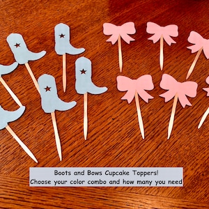 Boots or Bows Baby shower decorations, Western Themed 1st Birthday Cupcake toppers , Cowboy or Cowgirl , He or she, Food Pics