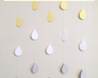 Baby Sprinkle Decorations Boy or Girl , Yellow and Gray Raindrop garland , Baby Shower , Baby Gender Reveal, Custom Raindrop shower Backdrop