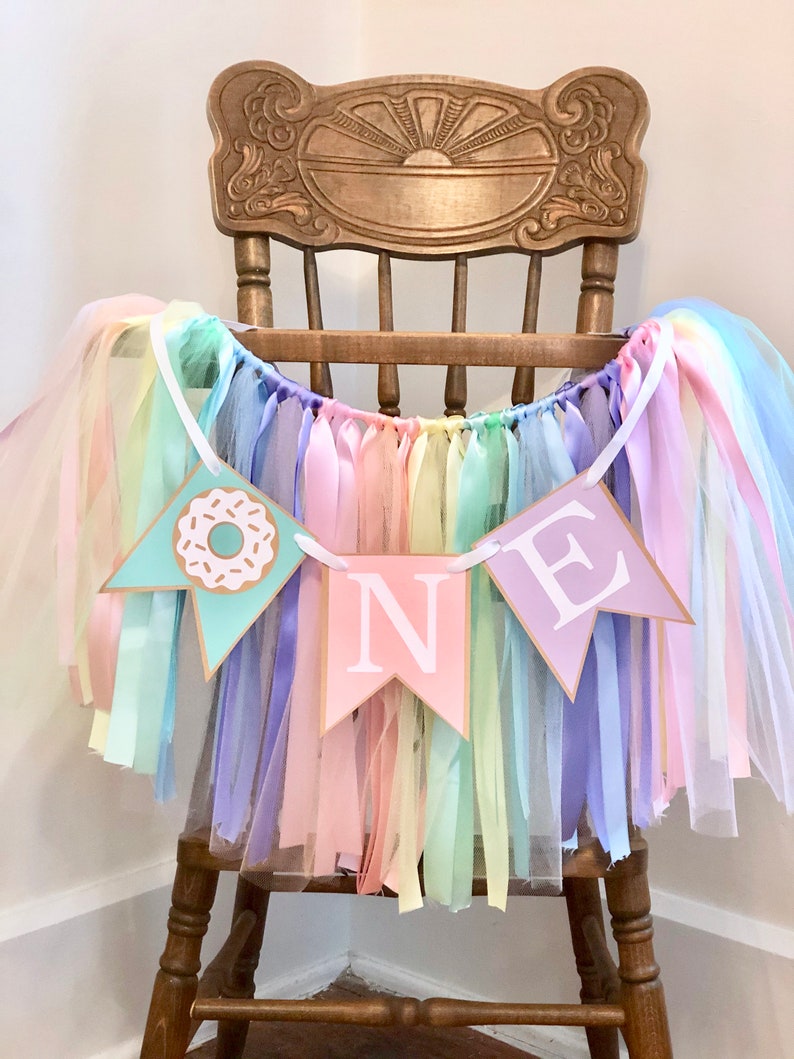 Donut First Birthday Decorations High Chair Tutu ONE High Chair Skirt Donut Grow Up 1st Birthday Backdrop Sweet One Cake Smash image 2