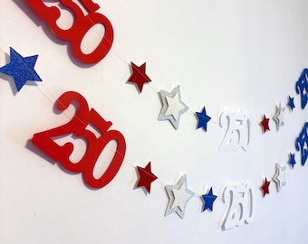 Happy 250th Birthday USA Decorations: Patriotic Garland, Red, White, Blue Banner