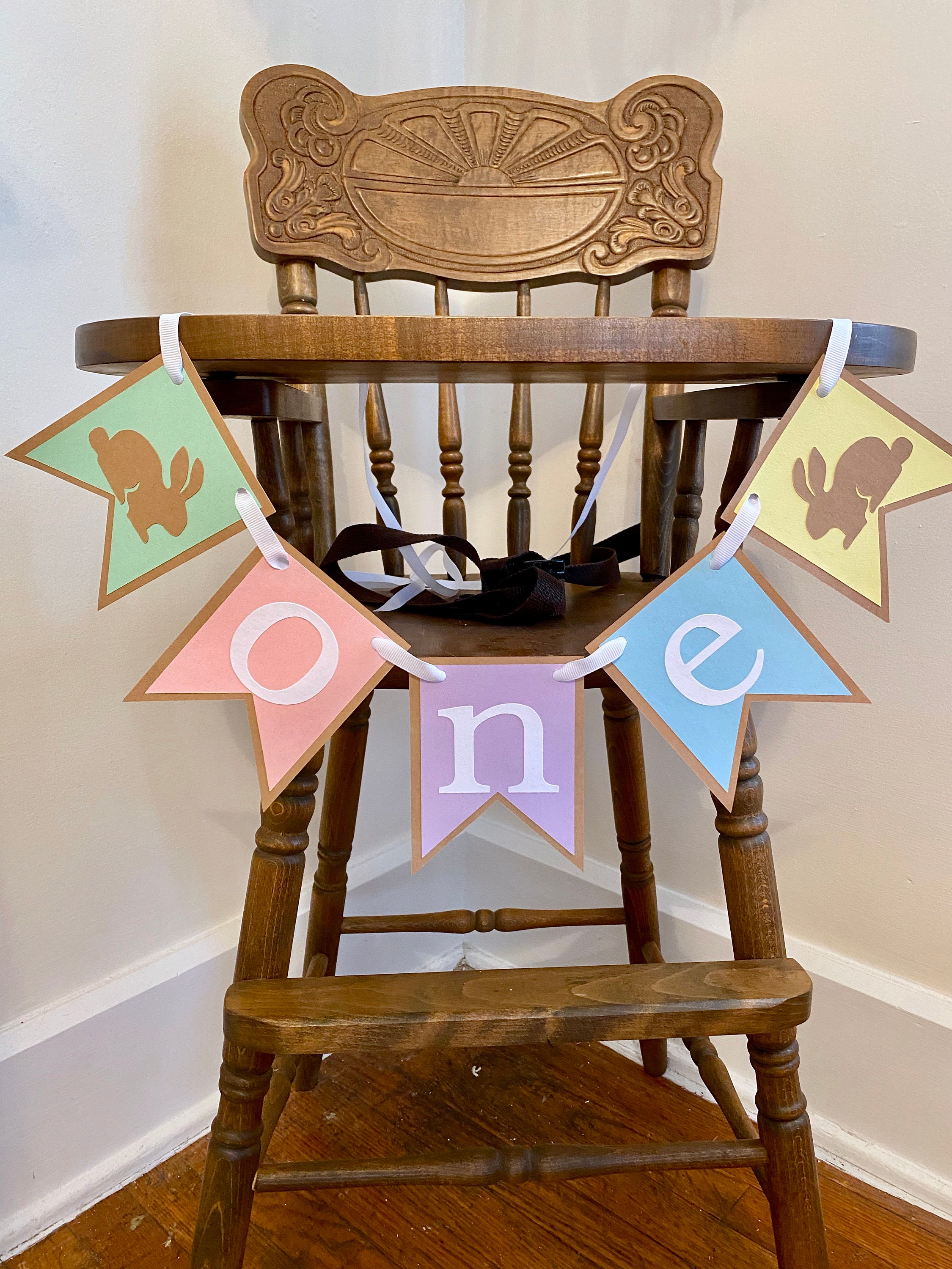 Jute Burlap High Chair Banner With Bunny - Spring 1st Birthday Party Decoration, Pre-Strung Rustic Banner - View #2