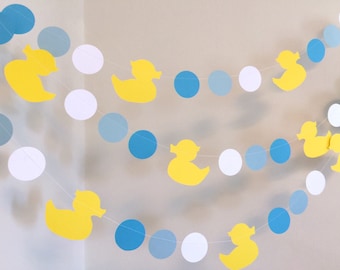 Rubber Duck Baby Shower Garland: Yellow Duckling & Blue Circles