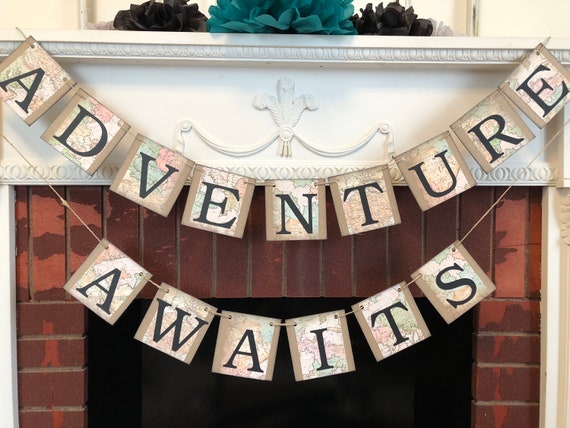 Adventure Awaits Banner, Travel Wedding Decorations, Travel Bridal ...