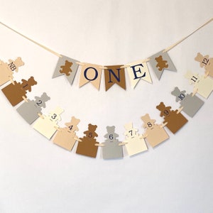 Neutral Beary 1st Birthday Navy - ONE High Chair Banner- Teddy Bear 12 ...