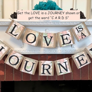 Love is a Journey Banner, Travel Wedding Decorations, Travel Bridal Shower Decor, Vintage Map Cards Sign, Wedding Decor, Adventure Wedding image 1