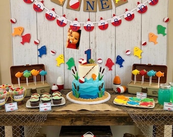 Gone Fishing Birthday Banner: 12 Month Photo Banner, High Chair Decor