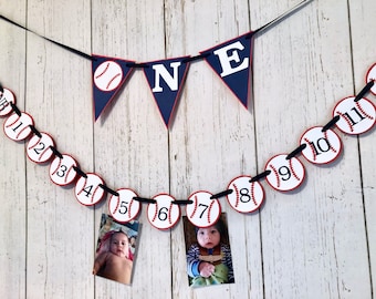 Baseball First Birthday Banner: 12 Month Photo Banner, Rookie Year