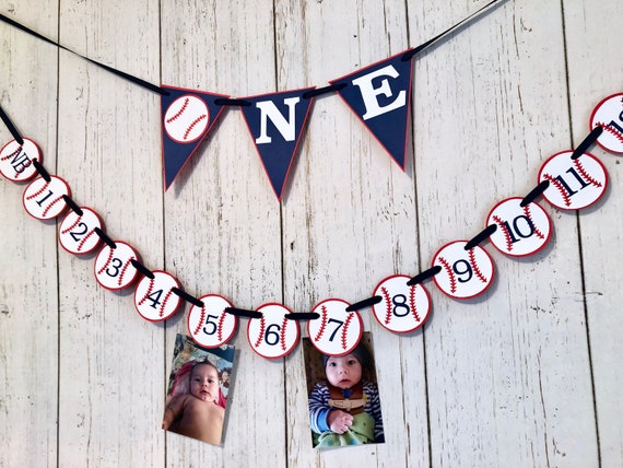 Baseball First Birthday Decorations Baseball 12 month photo banner Sports 1st Year Photo Banner My Rookie Year 1 ONE High Chair Banner Il_570xn
