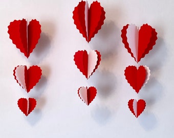 Valentines Day Decorations / Valentines 1st birthday Decorations / Red and White Hanging 3D Hearts Backdrop / Photo Prop / Little Sweetheart