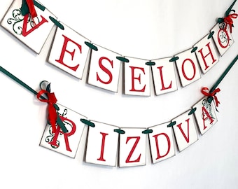 Ukrainian Christmas Banner, Veseloho Rizdva Garland , Merry Christmas Sign , Ukraine Holiday Decorations, Gift for Her , Foreign Christmas