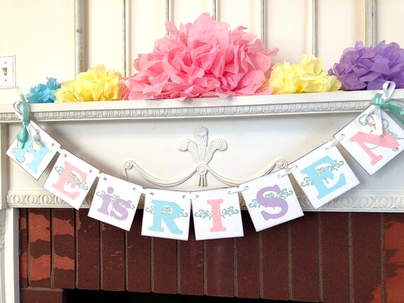 Christian Easter decorations - He is RISEN banner- Easter Garland - Religious Easter Decor - Bible - Fireplace Decorations Il_570xn