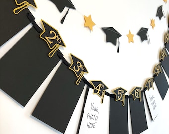 Graduation Photo Banner: Pre-K-12 Picture Sign, Cap & Star Garland