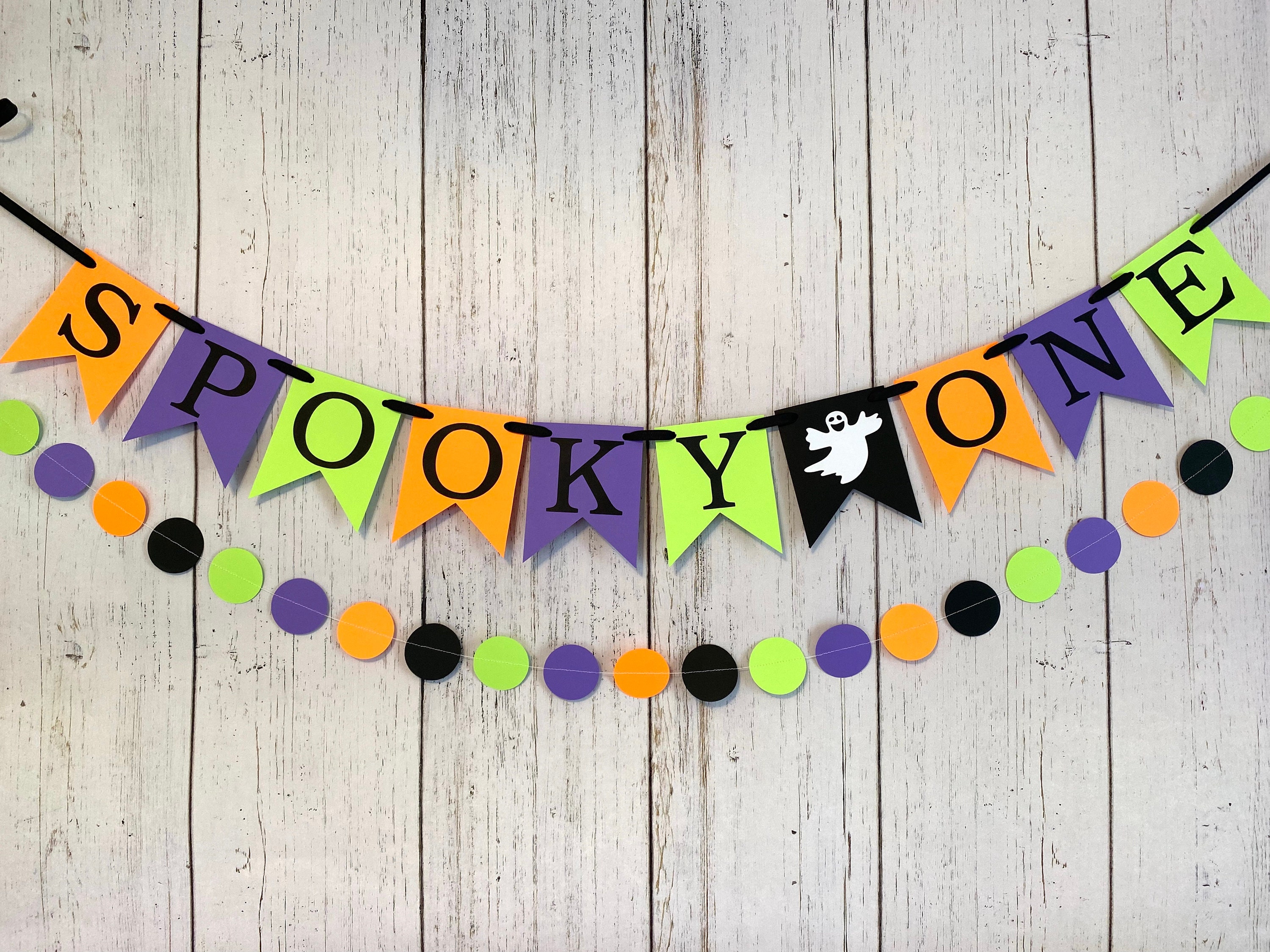 Spooky ONE Banner Halloween First Birthday Decorations Halloween Garland Halloween 1st Birthday Photo Backdrop Bats Spiders