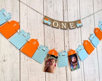 Pumpkin Truck First Birthday Banner – Photo Display, Boy Decor