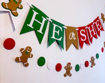 Gingerbread Gender Reveal Banner: Holiday Baby Shower Garland