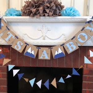 Adventure Awaits Baby Shower Decorations Adventure Baby Shower It's a Boy banner Woodland baby shower Mountain Baby Shower image 5