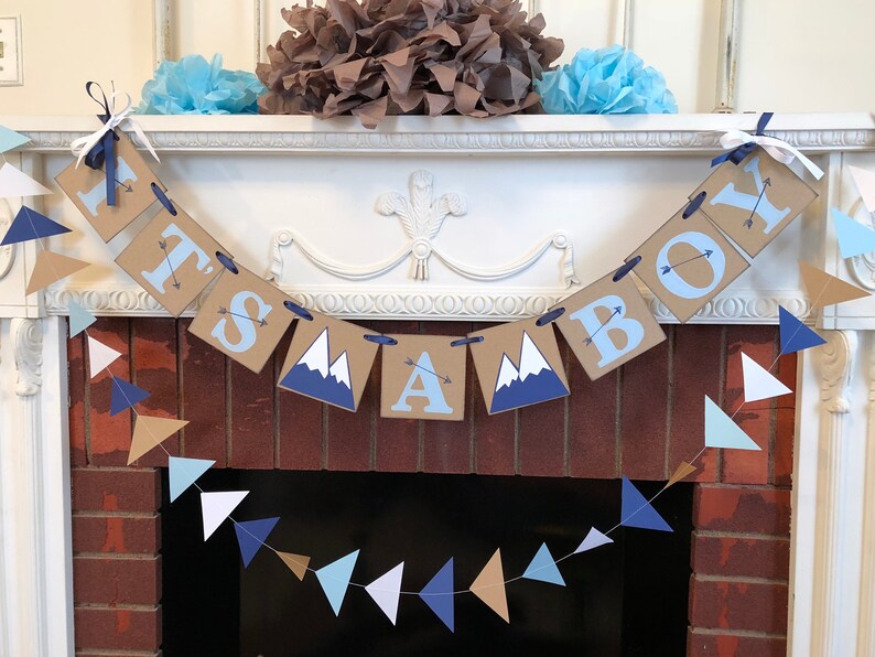 Adventure Awaits Baby Shower Decorations Adventure Baby Shower It's a Boy banner Woodland baby shower Mountain Baby Shower image 5