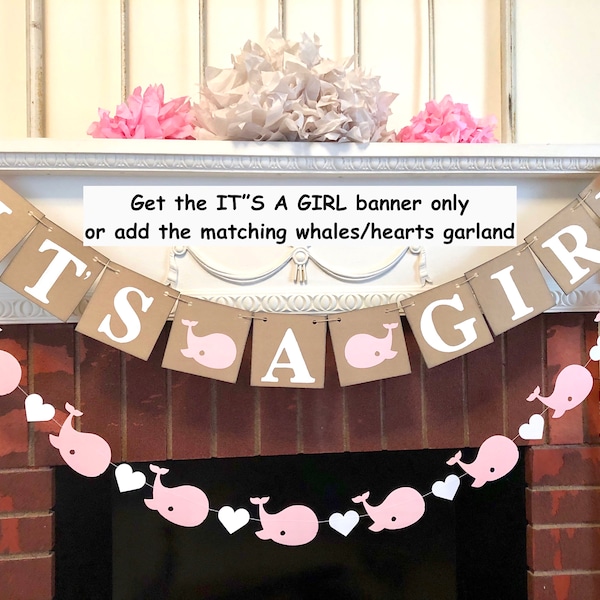 Pink Whale Baby Shower Decor - Its A Girl Banner - Whale Baby Shower Decorations Girl - Maternity Photo Prop - Baby Shower Banners