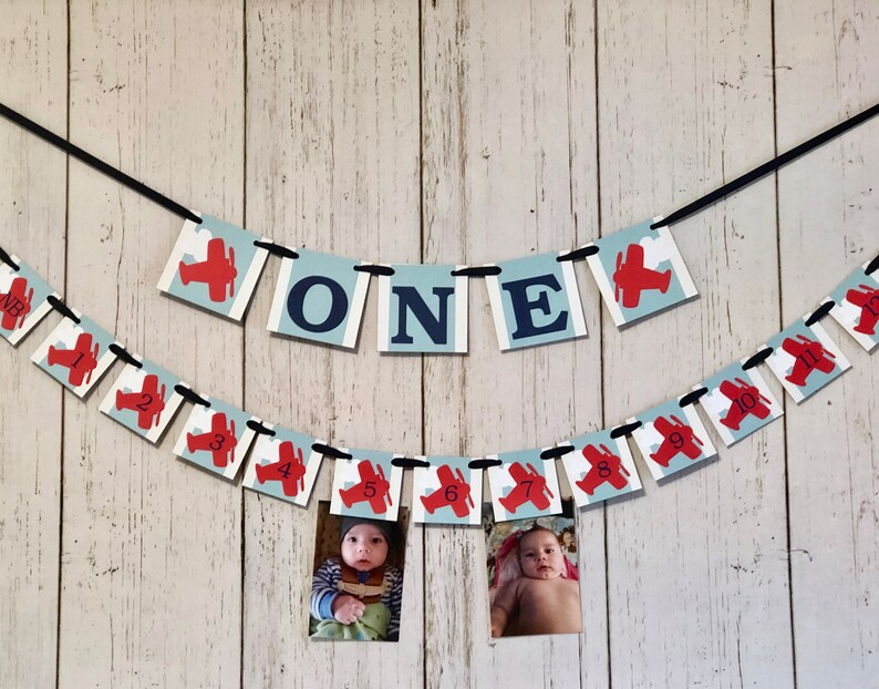 Time Flies Vintage Airplane 1st Birthday , I am 1 ONE High Chair Banner , Airplane 12 Month Photo Banner, Time Flies Decor, 1st Year Photos image 9