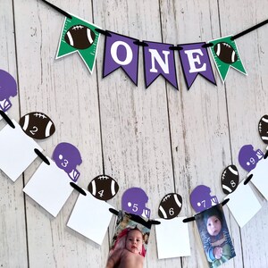 Football First Birthday Decorations Football 12 Month Photos Football 1st Year Photo Banner ONE High Chair Decor Baby's Rookie Year image 8