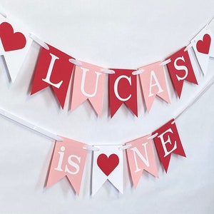 Valentines 1st Birthday Banner, Little Sweetheart is ONE , Boys Valentines First Birthday Decor, Custom Name Banner, Smash Cake Photo Prop