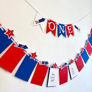 Little Firecracker 1st Birthday , 12 Months Photo Banner , Fourth of July 1st Birthday, ONE high Chair Banner, Patriotic First Birthday