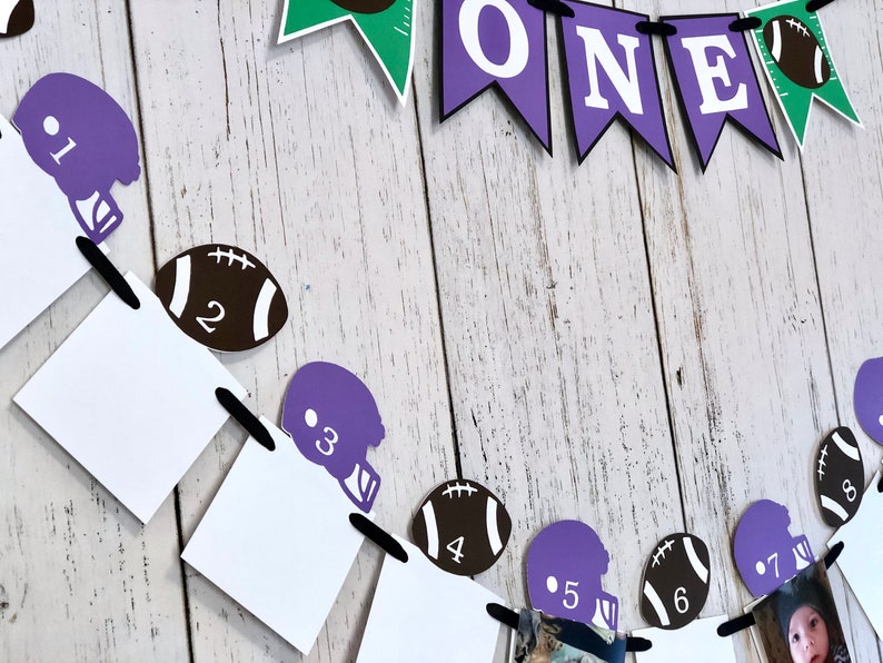 Football First Birthday Decorations Football 12 Month Photos Football 1st Year Photo Banner ONE High Chair Decor Baby's Rookie Year image 4