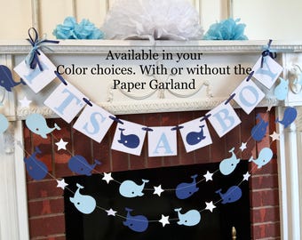 Whale Baby Shower Decorations - Navy It's a Boy Banner - Whale Nursery decor - Ahoy Its A Boy Banner - Baby Shower Banners