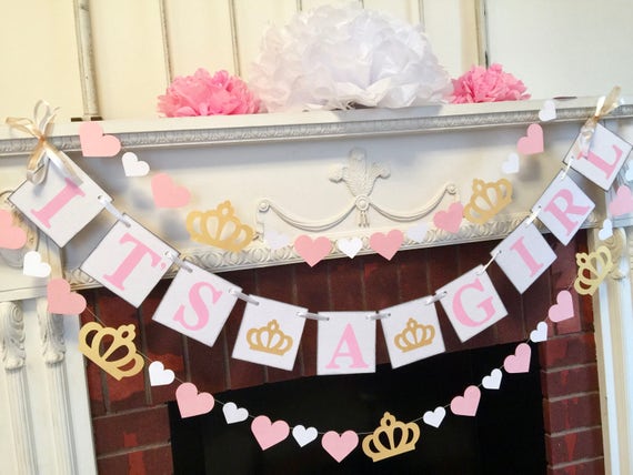 Princess Baby Shower Decorations Pink And Gold Its A Girl Banner