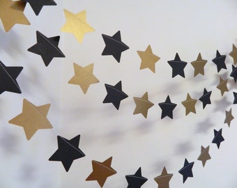 Black and Gold Birthday Decorations - Gold and Black Star Garland - Two the Moon 2nd Birthday Decorations - 50th Wedding Anniversary decor
