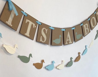 Sage Duck Hunting baby shower decorations - Duck baby shower - Hunting it's a boy banner- Woodland Mallard baby shower - Mallard Banner