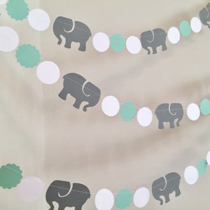 Elephant Garland / Elephant baby shower Decorations / Mint & Gray elephant Nursery Decoration - Gray elephant  / Custom colors