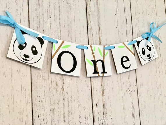 Panda First Birthday High Chair Banner Boy Panda Birthday