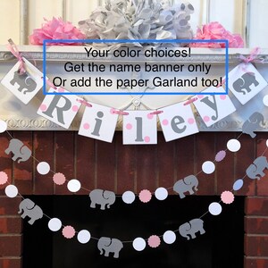 Elephant Baby Shower Decorations Girl , Elephant 1st Birthday Decoration , Pink and Gray Birthday Decorations, Children’s Name Banner