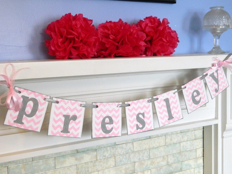 Baby Shower Decorations / Pink and Gray Chevron Stripes Paper Etsy