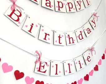 Valentines 1st Birthday banner, Pink red Heart Birthday Garland , Custom Valentines Birthday Banner ,  pink red Heart backdrop , Photo prop