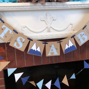 Adventure Awaits Baby Shower Decorations Adventure Baby Shower It's a Boy banner Woodland baby shower Mountain Baby Shower image 3