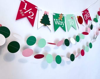 Christmas Half Way to One Banner: 6 Month Birthday Decor Pink