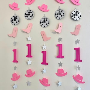 Disco Cowgirl 1st Birthday Garland: Pink Rodeo Party Decor