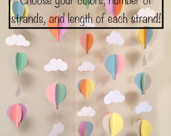 Pastel Hot Air Balloon Garland: Baby Shower, 1st Birthday Decor