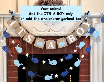 Whale Baby Shower Decorations - It's a Boy Banner - Whale Nursery decor - Ahoy Its A Boy Banner - Baby Shower Banners - Blue Whale Banner