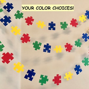 Adoption shower decor- Primary Colors Puzzle Piece Garland - Missing Piece Adoption decor - Autism Awareness - Adoption Day Party Decor