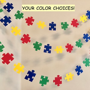 Adoption shower decor- Primary Colors Puzzle Piece Garland - Missing Piece Adoption decor - Autism Awareness - Adoption Day Party Decor