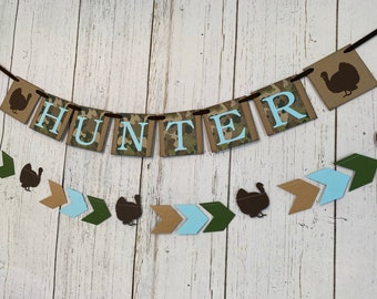 Turkey Hunting Baby Shower Decoration - Turkey 1st Birthday Banner - Camo Birthday Garland - Hunting birthday decorations -