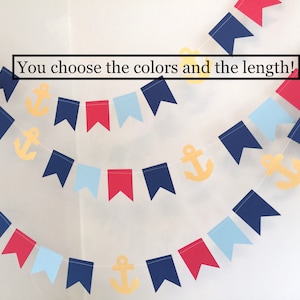 Nautical Baby Shower Decorations Boy / Anchor Garland / It&#39;s a Boy Decor / Nautical Birthday Decor / Anchors and flags / Custom colors