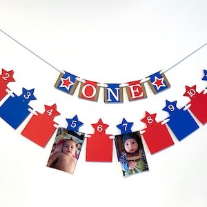 Fourth of July 1st Birthday , 12 Month Photo Banner , Little Firecracker 1st Birthday, ONE high Chair Banner, Patriotic First Birthday