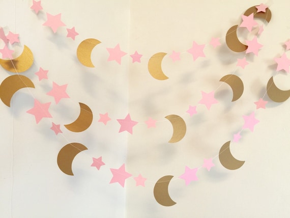 Gold Moon and Star Baby Shower - PINK & GOLD Twinkle Twinkle Little Star Nursery Banner - First Birthday Decor- To the Moon and Back Il_570xn