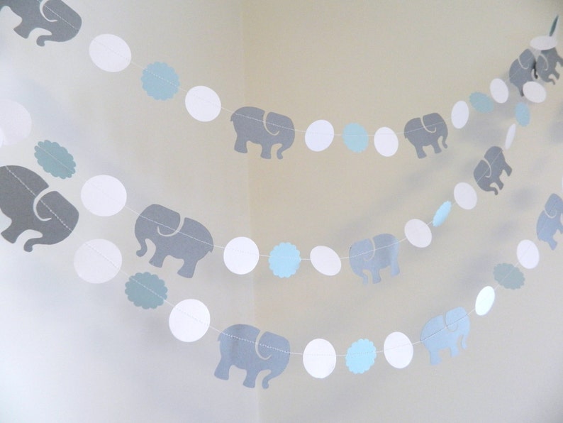 Elephant Baby Shower Decorations Boy Blue Birthday Decoration Gray Banner Decor Custom Colors