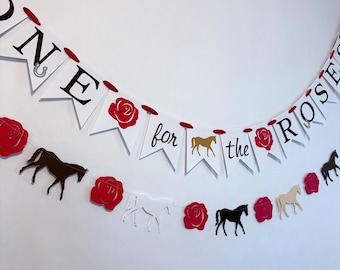 Derby 1st Birthday Banner: Roses & Horses, Western Theme